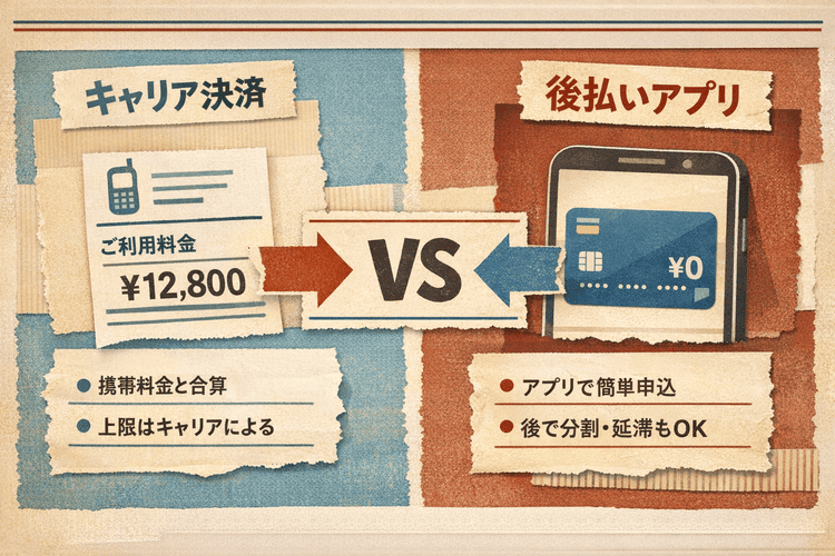 キャリア決済と後払いアプリの特徴を比較しているイメージ